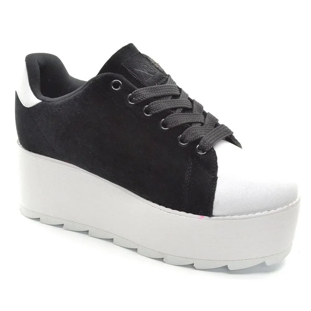 YRU Lala Black Velvet Platform Sneakers 10 / 41 New